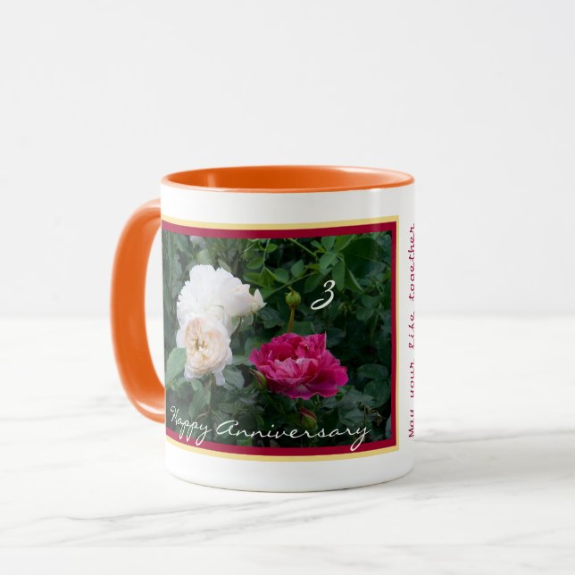 Elegant Third Wedding Anniversary Roses Flowers Mug (Front Left)