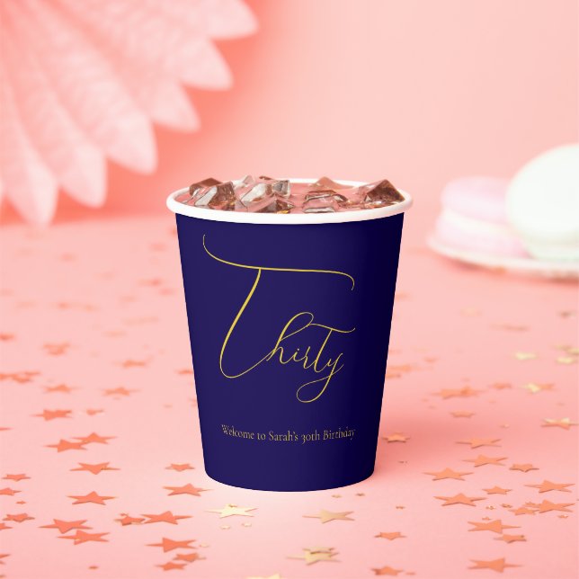 Elegant Thirty 30th Birthday Paper Cup – Navy Blue (Insitu)