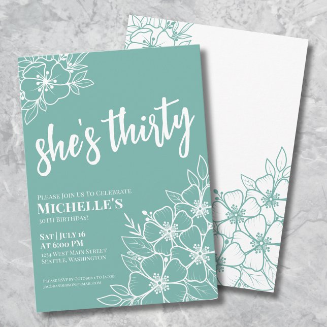 Elegant Thirty 30th Birthday Party Invitation (Elegant Thirty Turquoise Teal 30th Birthday Party Invitation)