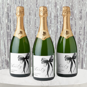 Elegant Thirty Script Bow 30th Birthday Party Sparkling Wine Label