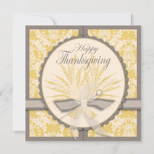 Elegant Thistle and Wheat Thanksgiving Invitation (Front)