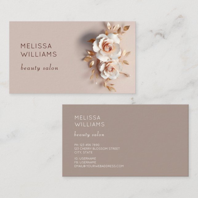 Elegant Three Dimensional Rose Flower Business Card (Front/Back)