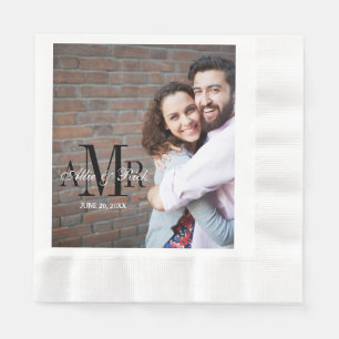 Elegant Three Initials Photo Wedding Paper Napkins