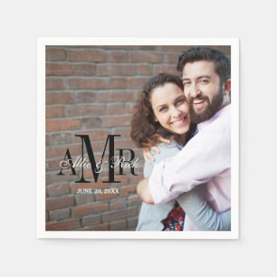 Elegant Three Initials Photo Wedding Paper Napkins
