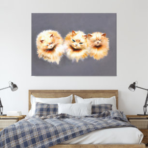 Elegant Three Persian Cats Vintage Feline  Canvas Print