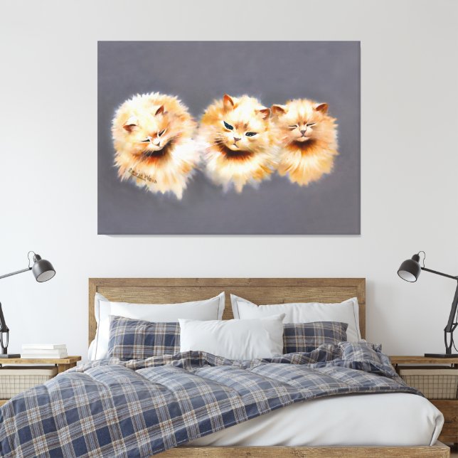 Elegant Three Persian Cats Vintage Feline  Canvas Print (Insitu(Bedroom))