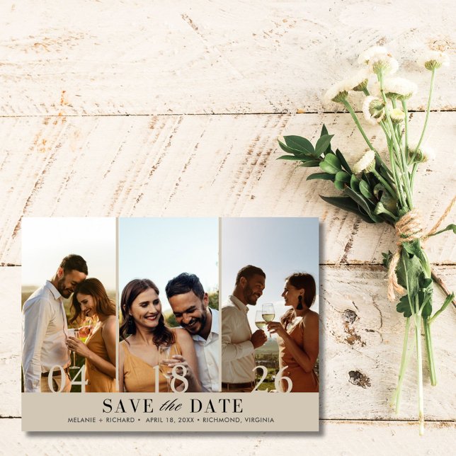 Elegant Three Photo Collage Wedding Save the Date (Elegant Three Photo Collage Wedding Save the Date)