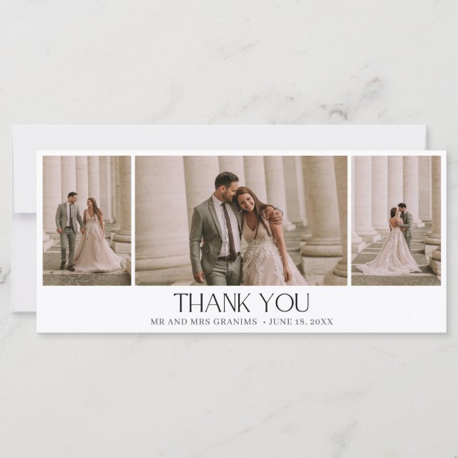 Elegant Three Photo Collage Wedding Thank You (Front)