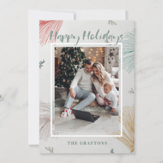 Elegant Three Photo Happy Holiday Merry Christmas Card