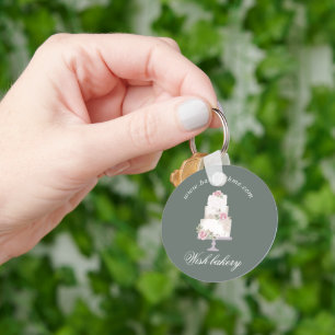 elegant three tier cake bakery monogram key ring