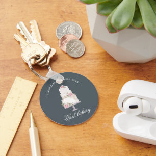 elegant three tier cake bakery monogram key ring