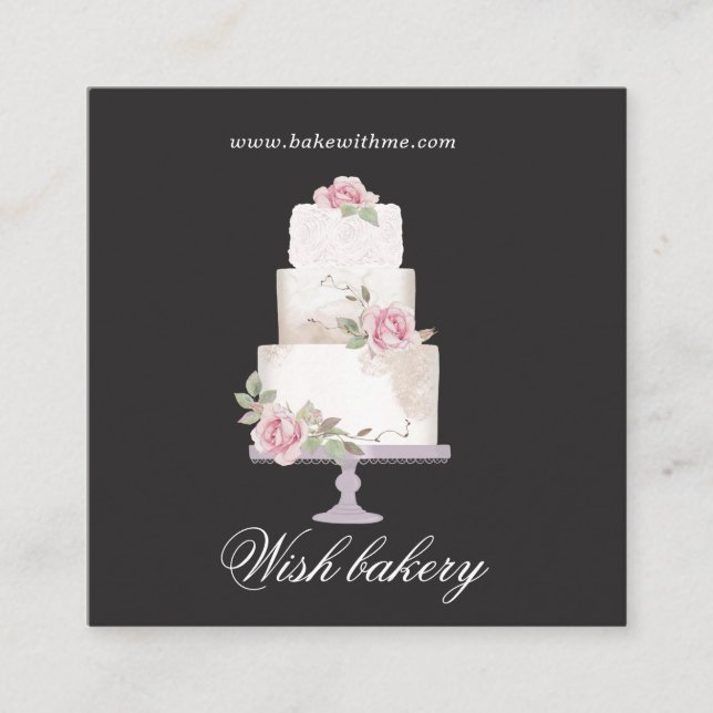 elegant three tier cake bakery square business card (Front)
