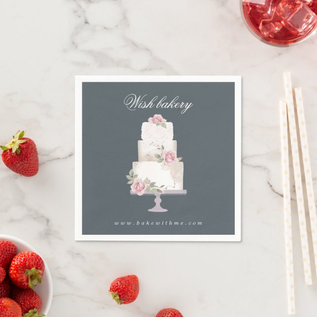 elegant three tier wedding cake bakery monogram napkin (Insitu)