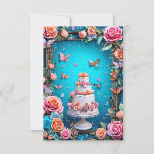 Elegant Three-Tier Wedding Cake Floral Design 🎂🌸 Invitation