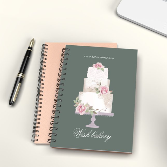 elegant three tier wedding cake monogram bakery notebook (Creator Uploaded)