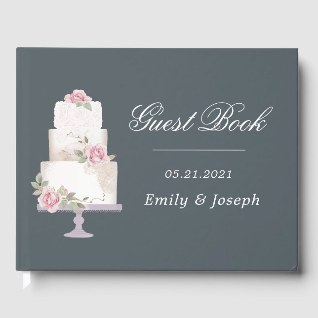 Elegant Three Tier Wedding Cake Monogram Guest Book (Front)