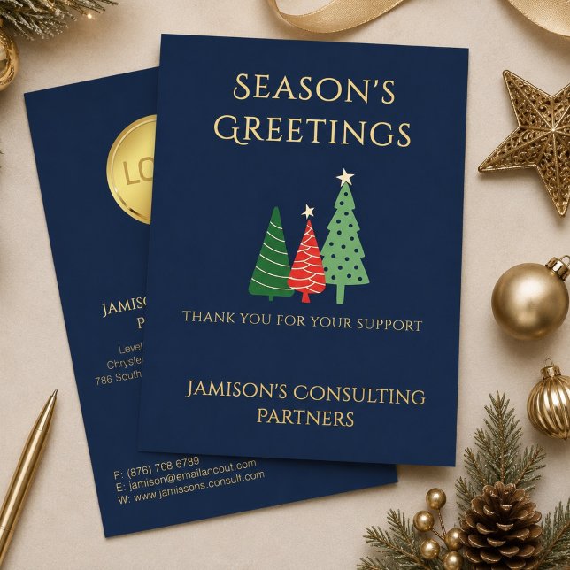 Elegant Three Tree Business Christmas Blue Gold (Creator Uploaded)
