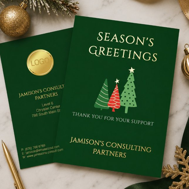 Elegant Three Tree Business Christmas Green Gold (Creator Uploaded)