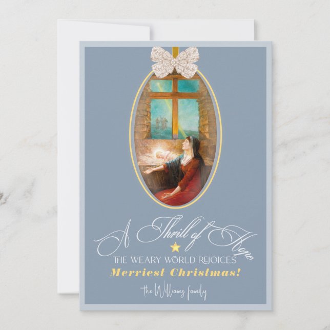 Elegant Thrill of Hope Dusty Blue Photo Christmas Holiday Card (Front)