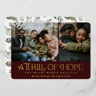 Elegant Thrill of Hope Maroon Two Photo Christmas