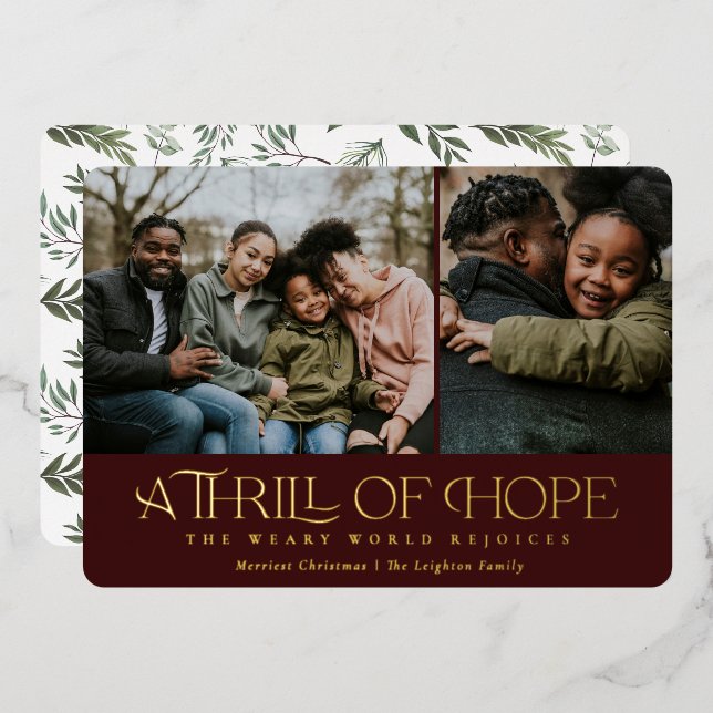 Elegant Thrill of Hope Maroon Two Photo Christmas (Front/Back)