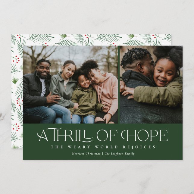 Elegant Thrill of Hope Two Photo Christmas    Holiday Card (Front/Back)