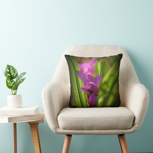 Elegant Throw Pillow - Purple Iris Flower (Chair)