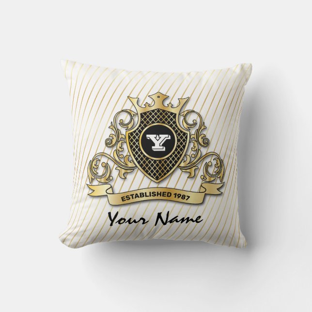 Elegant Throw Pillow with Gold Monogram (Front)