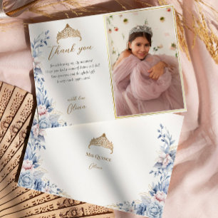 Elegant Tiara Quinceañera Photo Thank you card