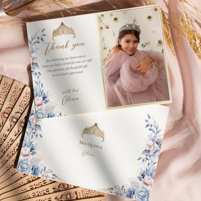 Elegant Tiara Quinceañera Photo Thank you card (Creator Uploaded)