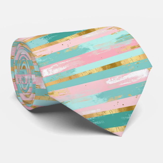 Elegant Tie in Pink and Turquoise (Rolled)