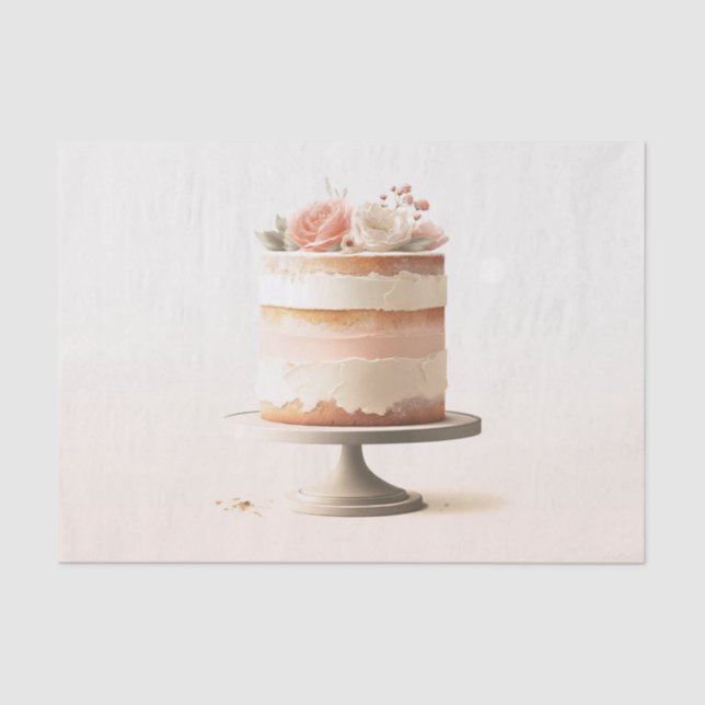 Elegant Tier Blush Floral Wedding Cake Bakery  Tissue Paper (Front)