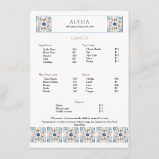 Elegant Tile Design Restaurant Lunch Menu