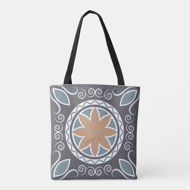 Elegant Tile Pattern Blue & Grey Fashion Design Tote Bag (Back)