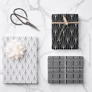 elegant tiled black white art deco pattern wrapping paper sheet
