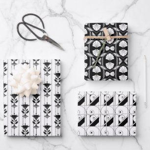 elegant tiled black white art deco pattern  wrapping paper sheet