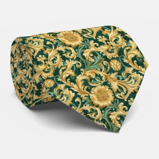 Elegant tiled green gold pattern tie