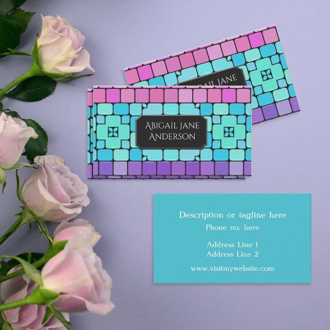 Elegant Tiles - Pink, Aqua & Purple - Customise Business Card (Creator Uploaded)