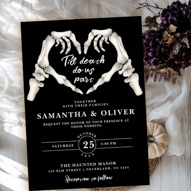 Elegant Till Death Do Us Part Black Gothic Wedding Invitation (Creator Uploaded)