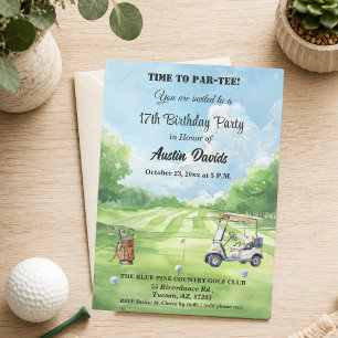 Elegant Time to Par-Tee 17th Golf Birthday Party Invitation