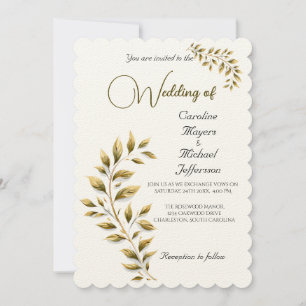 Elegant Timeless Foliage Golden Minimalism Invitation