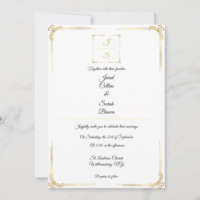 Elegant Timeless Formal Gold Wedding Invitation (Front)