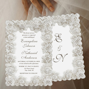 Elegant Timeless Lace Frame Script Formal Wedding Invitation