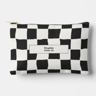 Elegant Timeless Name Black and White Check Accessory Pouch