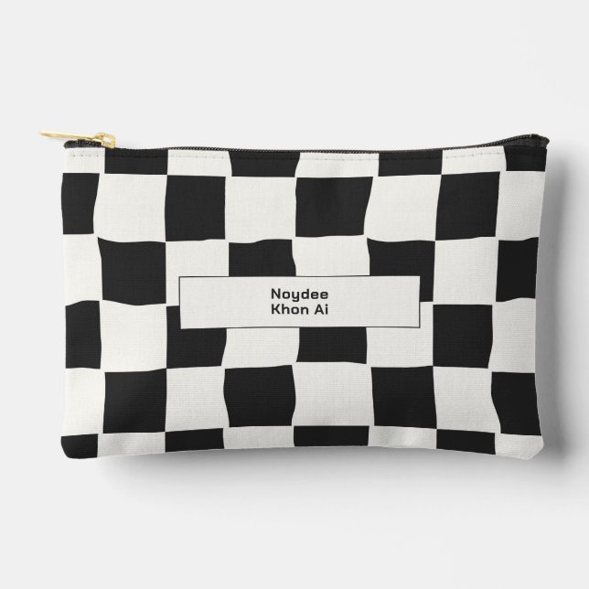 Elegant Timeless Name Black and White Check Accessory Pouch (Front)