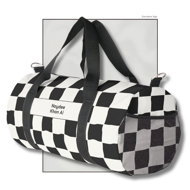 Elegant Timeless Name Black and White Check Duffle Bag (Creator Uploaded)