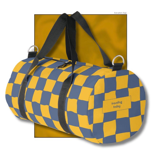 Elegant Timeless Name Yellow and Blue Check Duffle Bag (Creator Uploaded)
