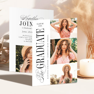 Elegant Timeless Typography 4 Photo Graduation Invitation
