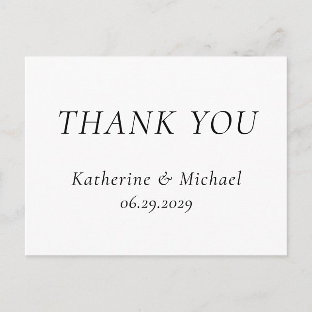 Elegant Timeless White Wedding Thank You Postcards (Front)