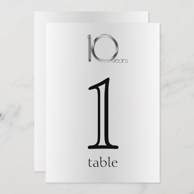 Elegant Tin 10th Anniversary Table Number (Front/Back)